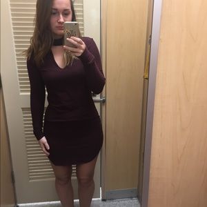 Purple body con dress with neck
